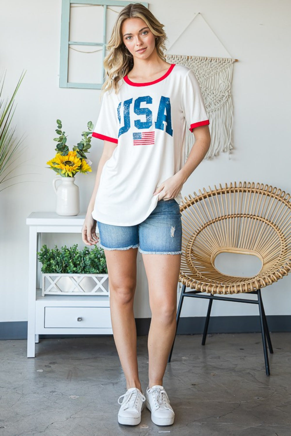 Heimish Full Size USA Contrast Trim Short Sleeve T-Shirt Heimish Full Size USA Contrast Trim Short Sleeve T-Shirt